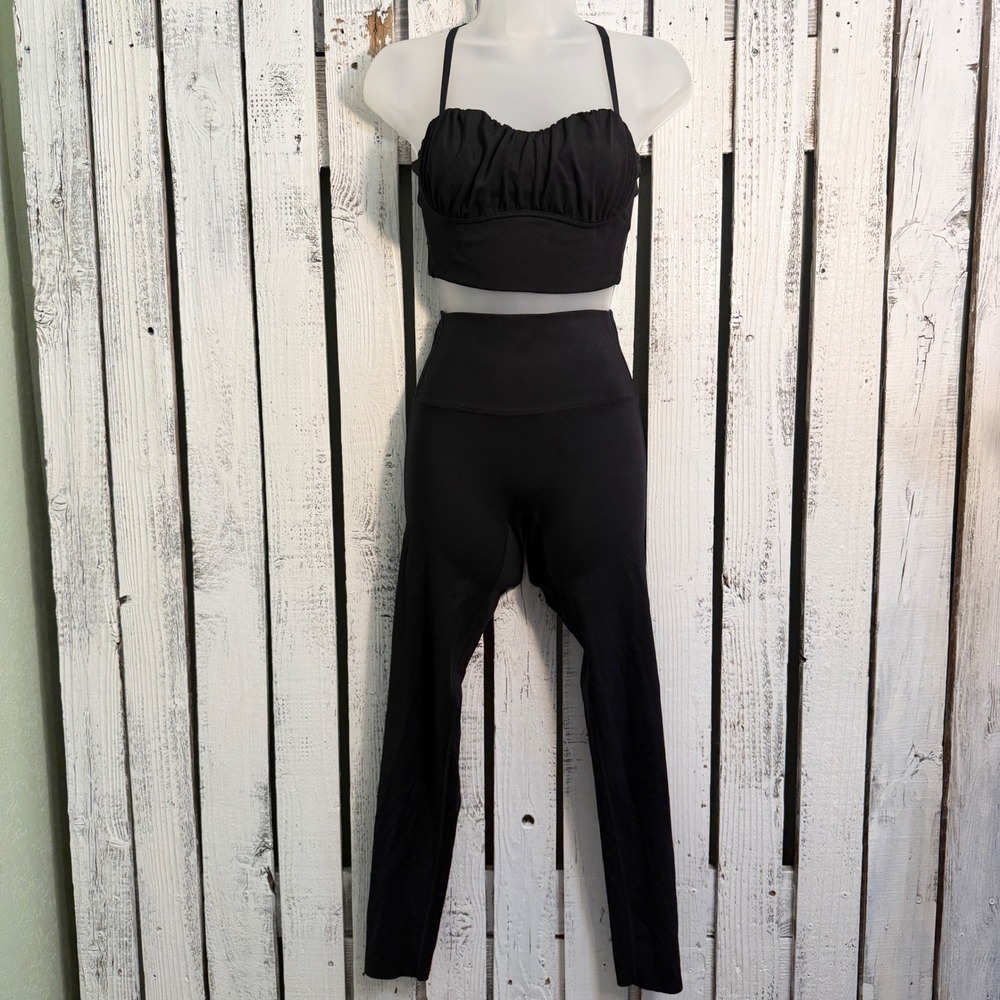 OFFLINE Aerie Real Me Recharge Activewear Set Small Ruched Top Leggings Black